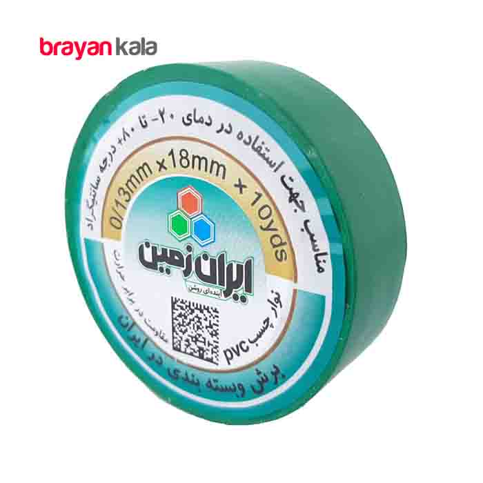 عکس اصلی چسب برق ایران زمین مدل 18 میلی متری سبز رنگ